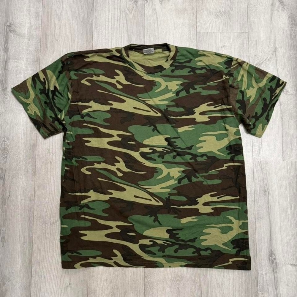 Vintage Camo T Shirt 2XL Woodland Military Streetwear Tee USA Style